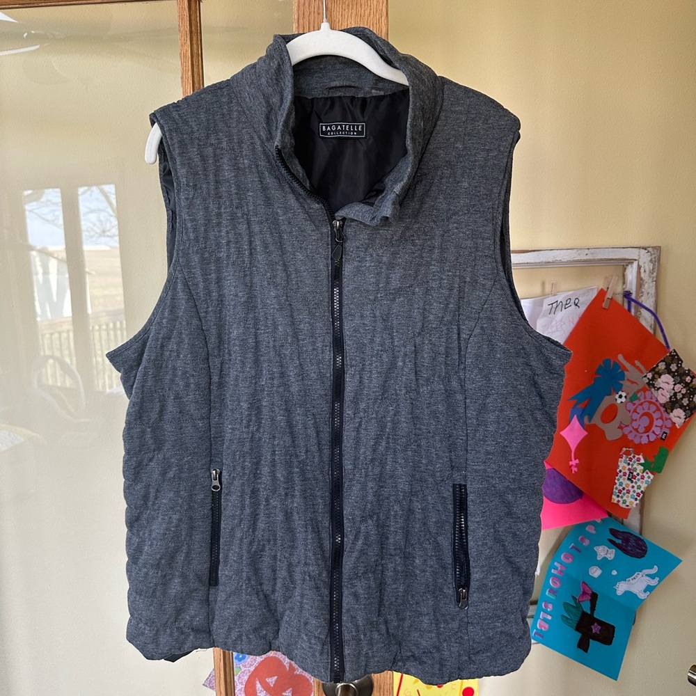 Gray Quilted Vest with Zipper